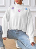 Flower Turtleneck Long Sleeve Sweater - Trendsi - Flyclothing LLC