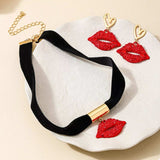 Rhinestone Lip Earrings and Necklace Jewelry Set - Trendsi - Flyclothing LLC