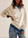 Contrast Trim Round Neck Long Sleeve Sweatshirt - Trendsi - Flyclothing LLC