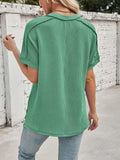 Cord Ribbed V-Neck Short Sleeve T-Shirt - Trendsi - Flyclothing LLC