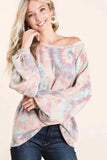BiBi Brushed Tie Dye Print Top with Puff Sleeves - Trendsi - Flyclothing LLC