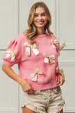 BiBi Ribbon Bow Detail Puff Sleeve Sweater - Trendsi - Flyclothing LLC