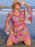Plus Size Ruched Printed Long Sleeve Dress - Trendsi - Flyclothing LLC