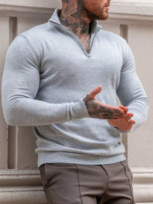 Men's Plus Size Quarter Zip Long Sleeve Knit Top - Trendsi - Flyclothing LLC