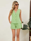Plaid V-Neck Sleeveless Top and Shorts Set - Trendsi - Flyclothing LLC