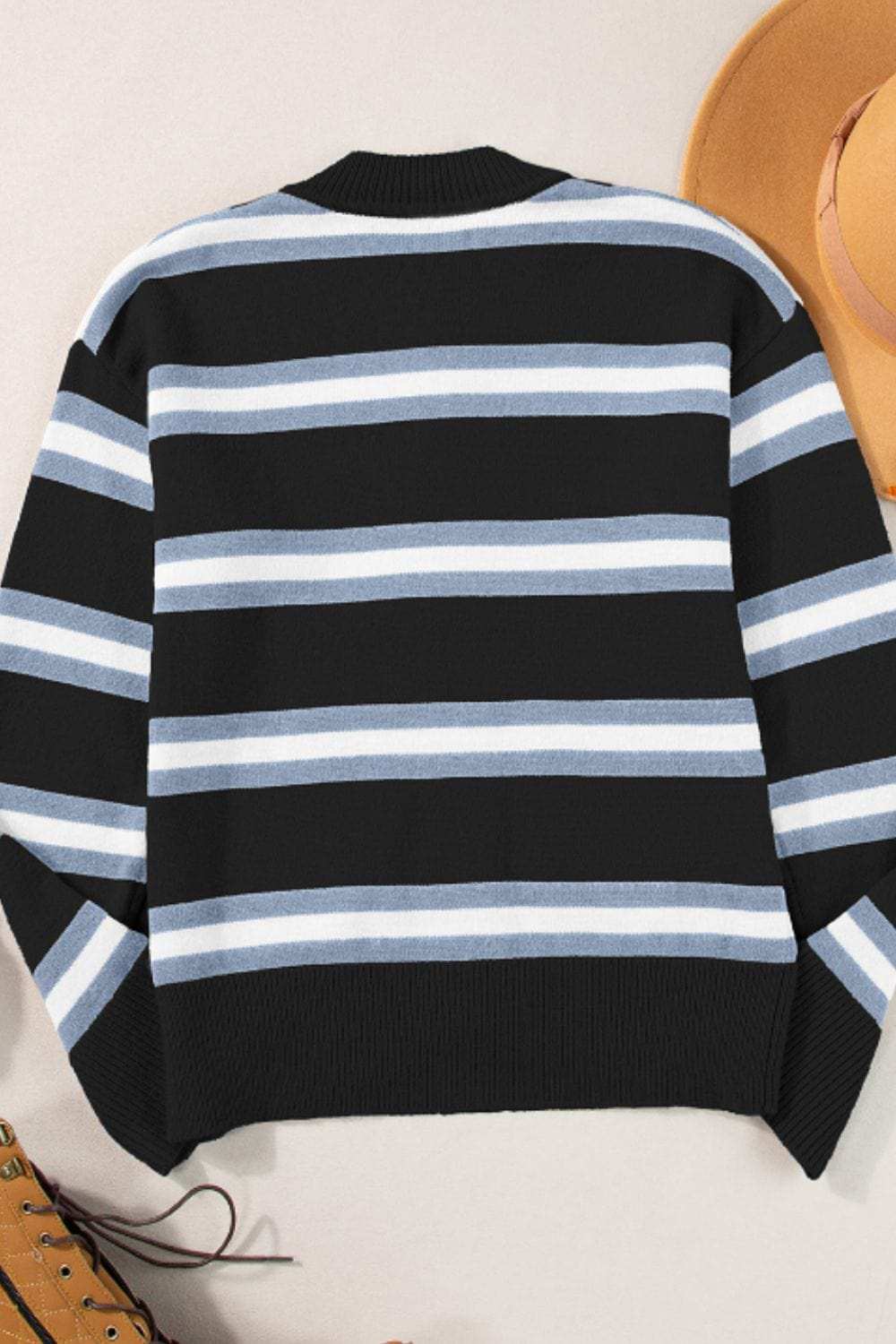 Striped Button Down Long Sleeve Cardigan - Trendsi - Flyclothing LLC