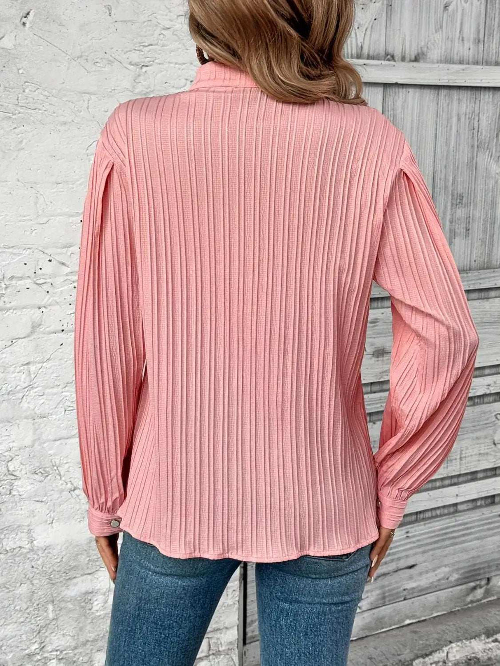 Button Down Mock Neck Long Sleeve Shirt - Trendsi - Flyclothing LLC