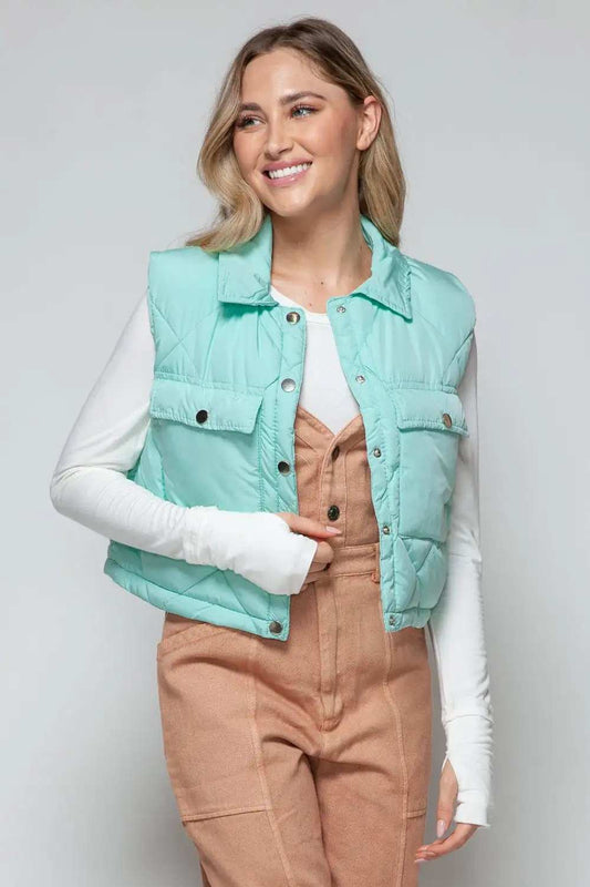 Snobbish Snap Down Quilted Crop Vest - Trendsi - Flyclothing LLC