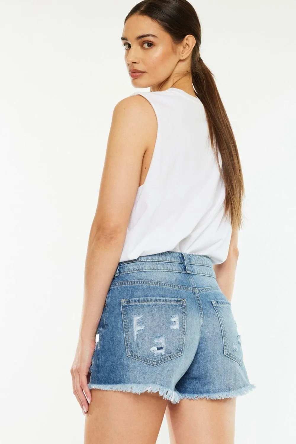 Kancan Full Size High Rise Raw Hem Denim Shorts - Trendsi - Flyclothing LLC