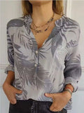 Full Size Printed Button Detail Long Sleeve Blouse Plus Size - Trendsi - Flyclothing LLC