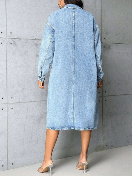 Pocketed Button Up Collared Neck Denim Top - Trendsi - Flyclothing LLC
