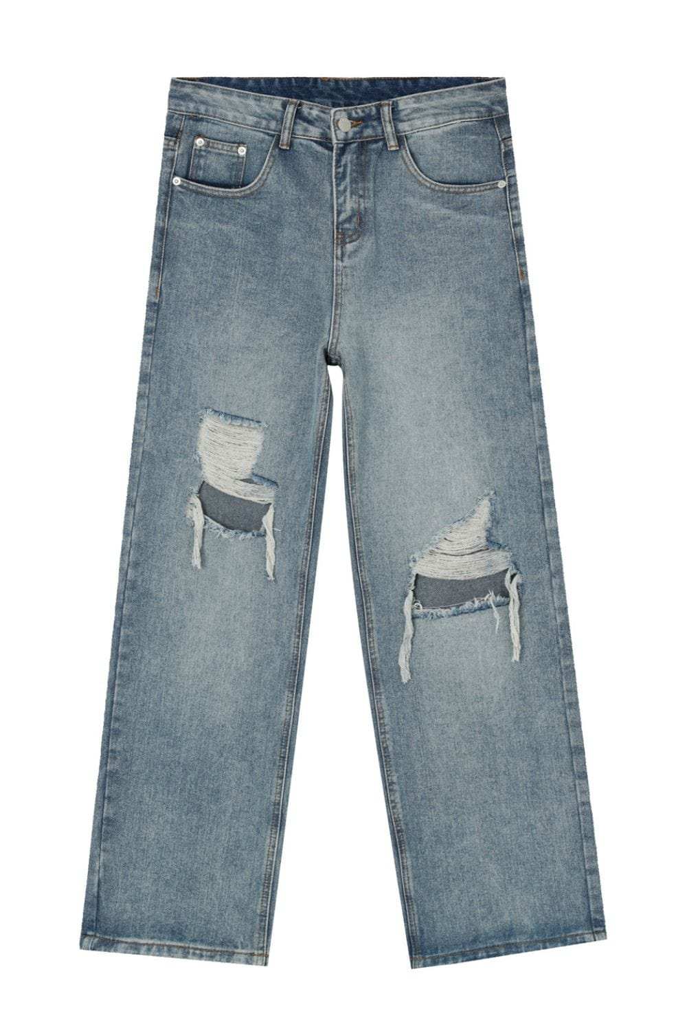 Distressed Wide Leg Jeans with Pockets - Trendsi - Flyclothing LLC