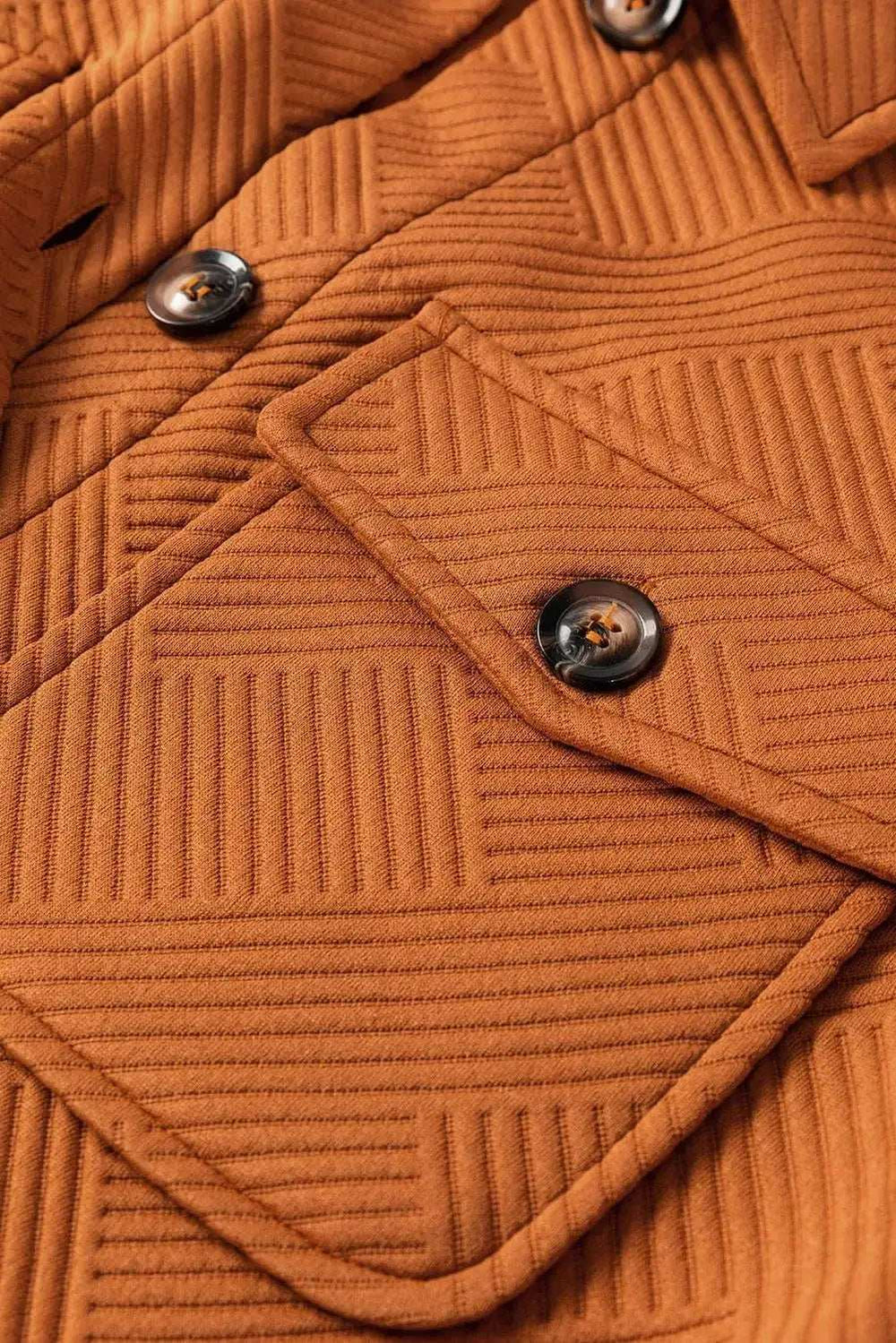 Textured Button Down Collared Neck Coat - Trendsi - Flyclothing LLC