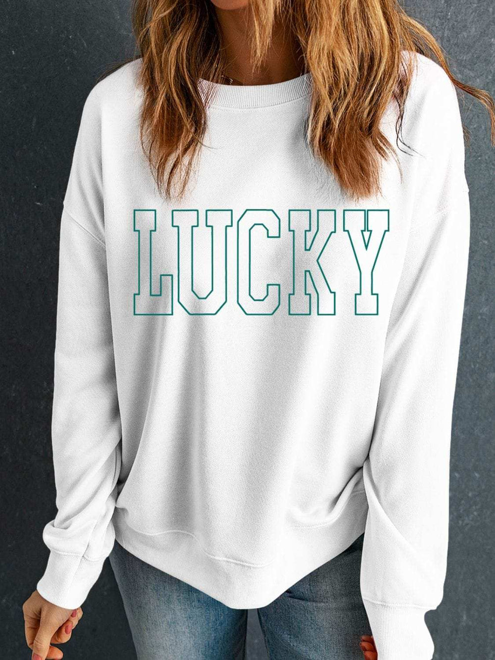 LUCKY Graphic Round Neck Long Sleeve Sweatshirt - Trendsi - Flyclothing LLC
