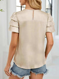 Smocked Round Neck Ruffled Layered Sleeve Blouse - Trendsi - Flyclothing LLC