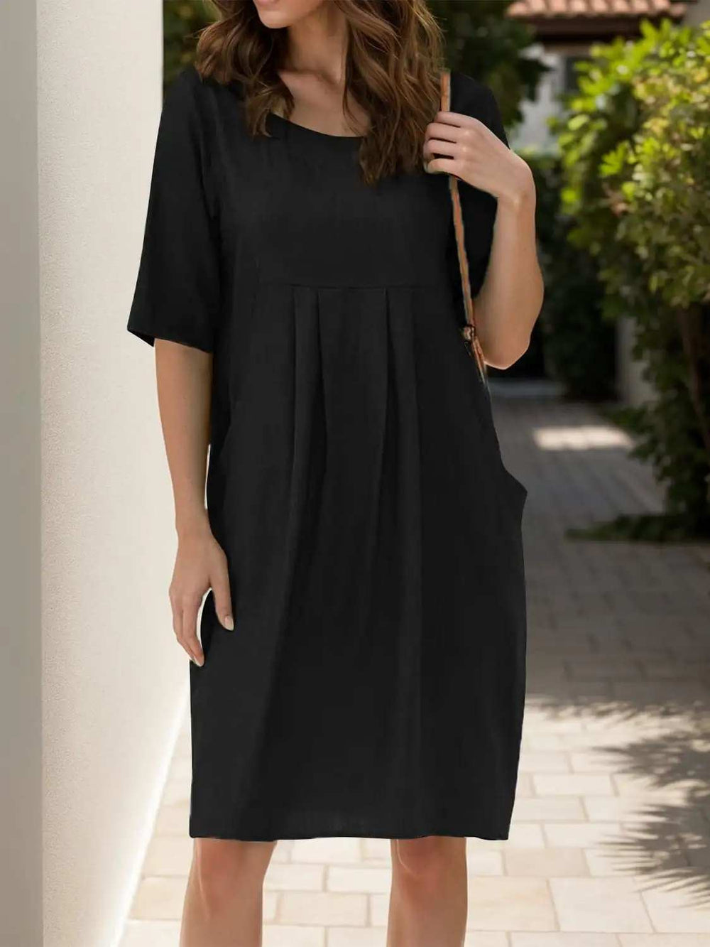 Full Size Round Neck Half Sleeve Dress with Pockets - Trendsi - Flyclothing LLC