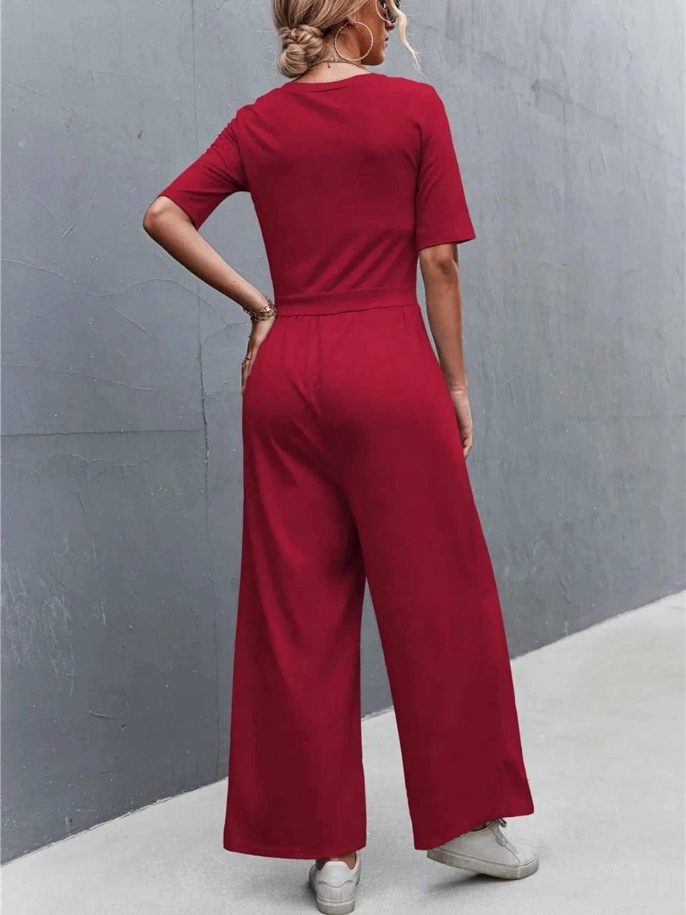 Scoop Neck Short Sleeve Jumpsuit - Trendsi - Flyclothing LLC