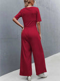 Scoop Neck Short Sleeve Jumpsuit - Trendsi - Flyclothing LLC