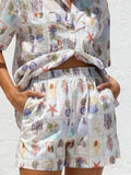 Printed Button Down Short Sleeve Top and Shorts Set - Trendsi - Flyclothing LLC