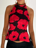 Backless Printed Halter Neck Tank - Trendsi - Flyclothing LLC