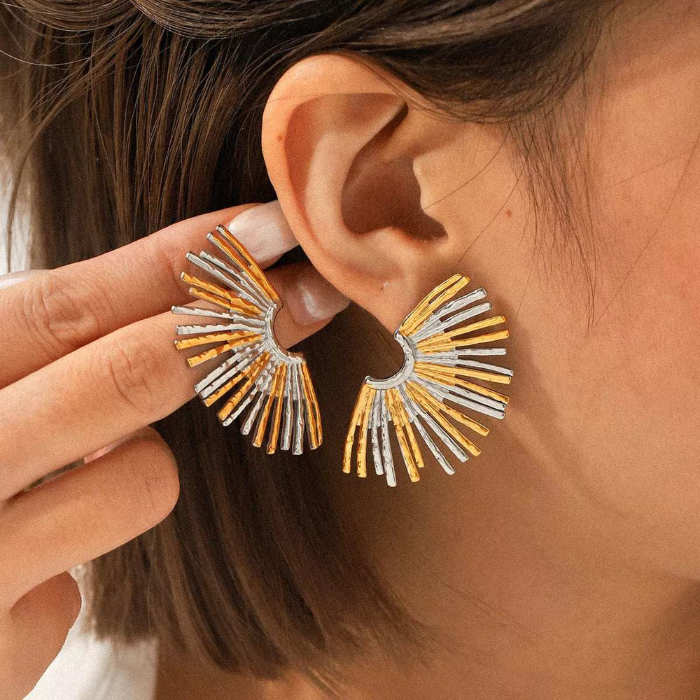 Stainless Steel Fan-Shaped Earrings - Trendsi - Flyclothing LLC