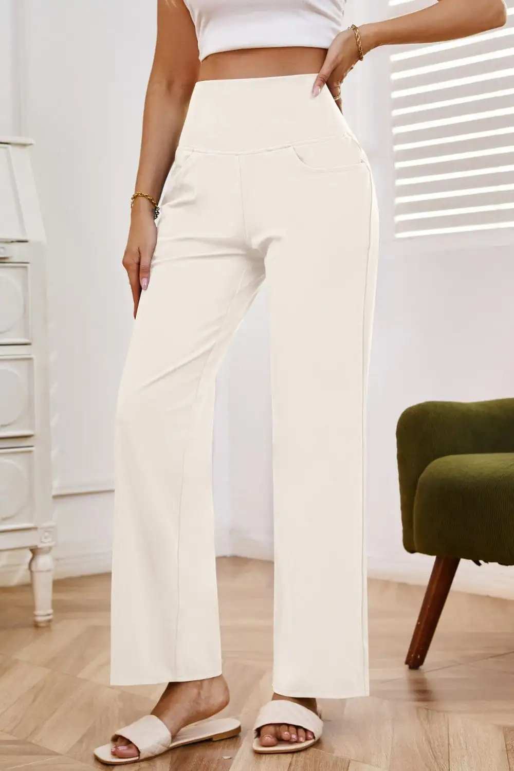 High Waist Wide Leg Pants with Pockets - Trendsi - Flyclothing LLC