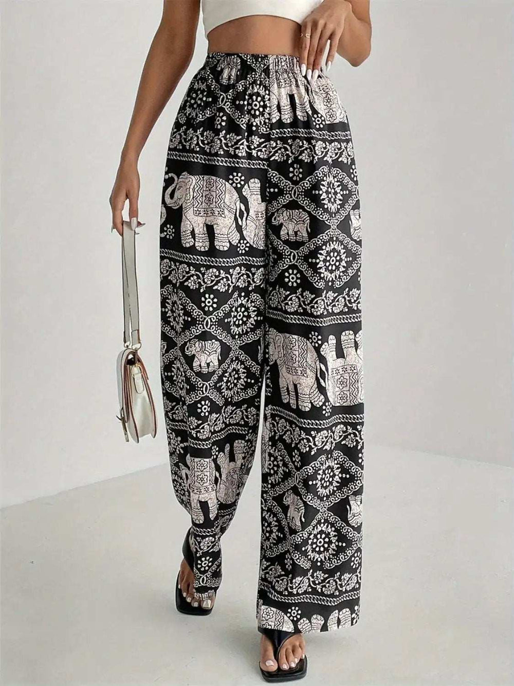 Printed Wide Leg Elastic Waist Pants - Trendsi - Flyclothing LLC