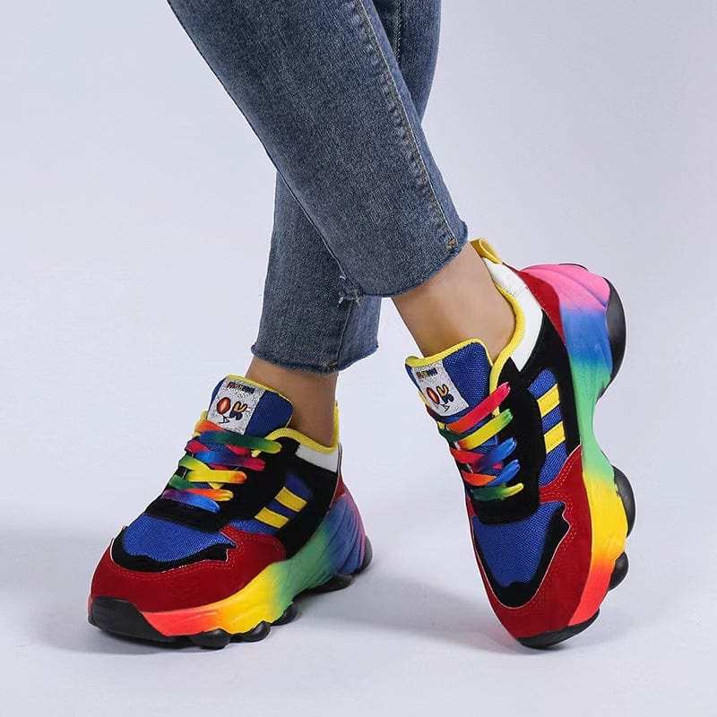 Lace-Up Mesh Round Toe Platform Sneakers - Trendsi - Flyclothing LLC