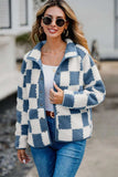 Checkered Snap Down Long Sleeve Teddy Jacket - Trendsi - Flyclothing LLC