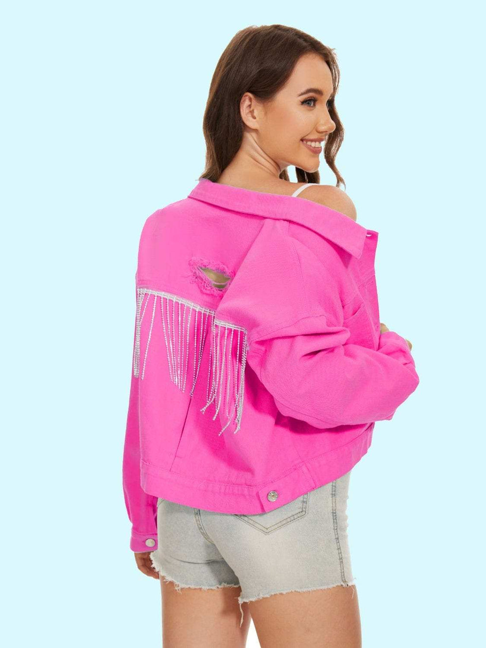 Distressed Distressed Button Up Denim Jacket - Trendsi - Flyclothing LLC