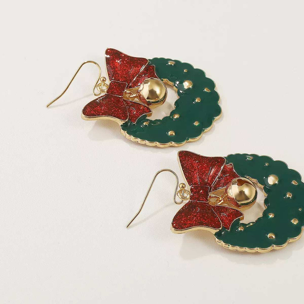 Christmas Wreath Bow Drop Earrings - Trendsi - Flyclothing LLC