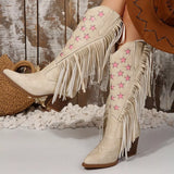 Star Fringe Block Heel Boots - Trendsi - Flyclothing LLC