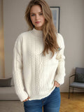 Cable-Knit Mock Neck Dropped Shoulder Sweater - Trendsi - Flyclothing LLC