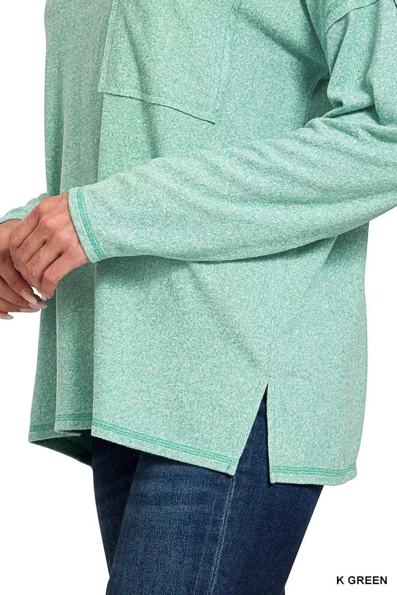 Zenana Soft Melange Hacci Round-Neck Long Sleeve T-Shirt - Trendsi - Flyclothing LLC