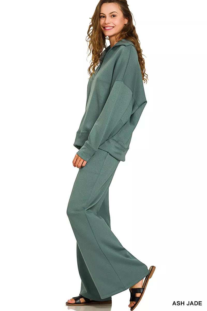Zenana Scuba Collared Pullover and Pants Set - Trendsi - Flyclothing LLC