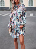 Printed Long Sleeve Mini Dress - Trendsi - Flyclothing LLC
