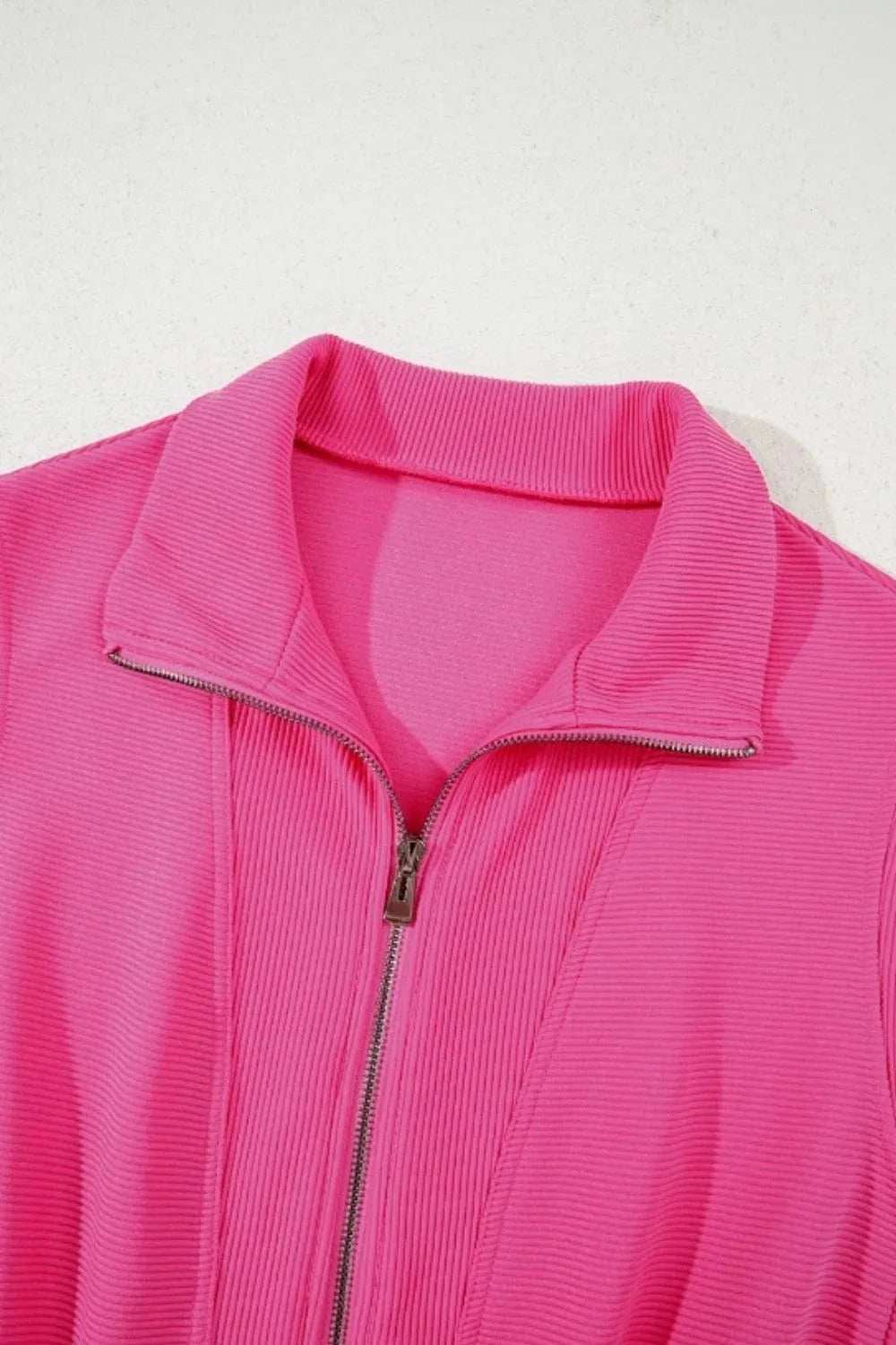 Textured Short Sleeve Half Zip Drawstring Waist Romper - Trendsi - Flyclothing LLC