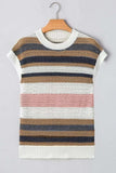 Stripe Color Block Eyelet Knit Short Sleeve Knit Top - Trendsi - Flyclothing LLC