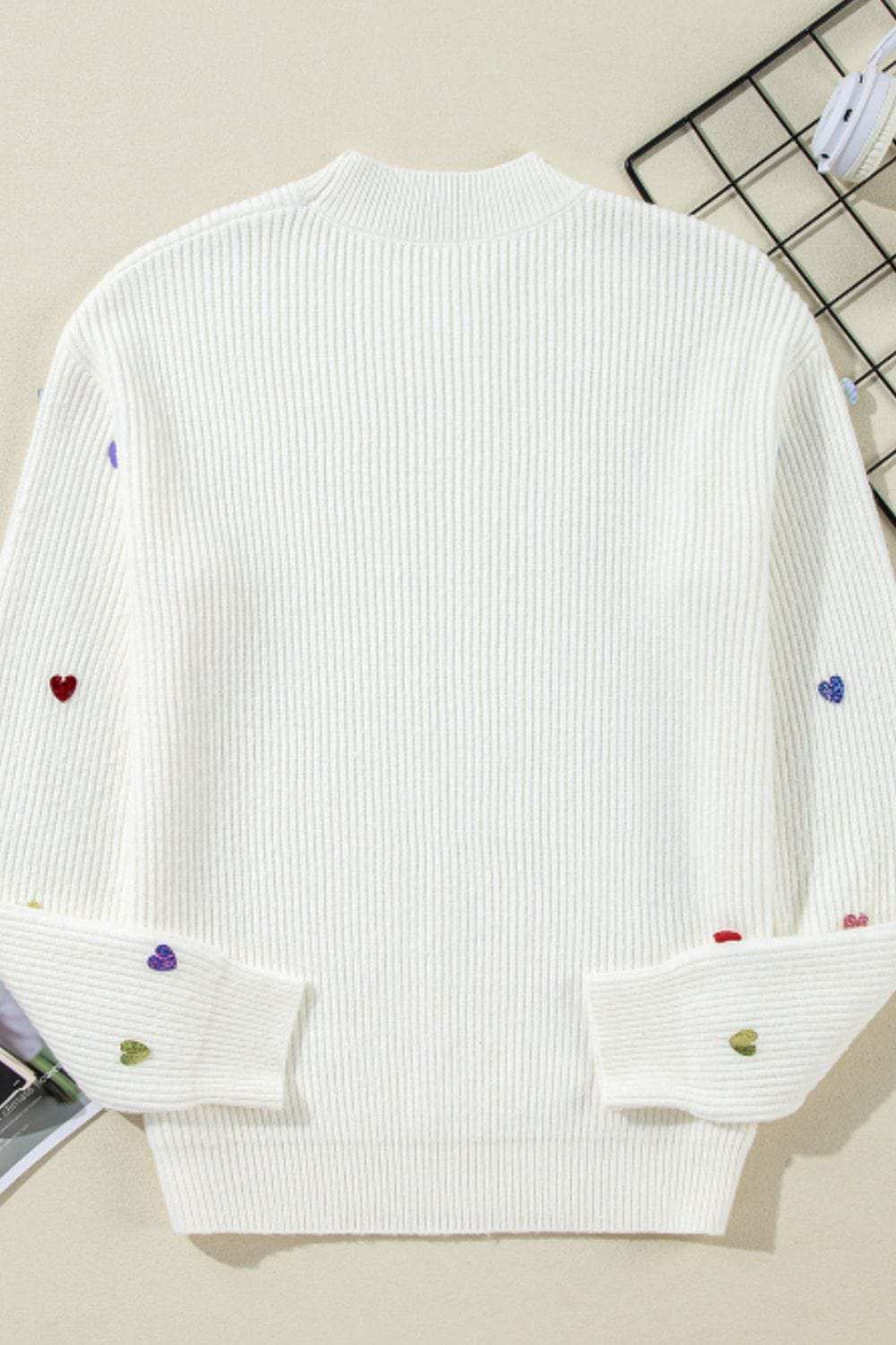Heart Sequin Round Neck Long Sleeve Sweater - Trendsi - Flyclothing LLC
