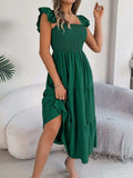Smocked Square Neck Cap Sleeve Midi Dress - Trendsi - Flyclothing LLC