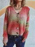 Gradient Heart Shape Button V-Neck Cardigan - Trendsi - Flyclothing LLC