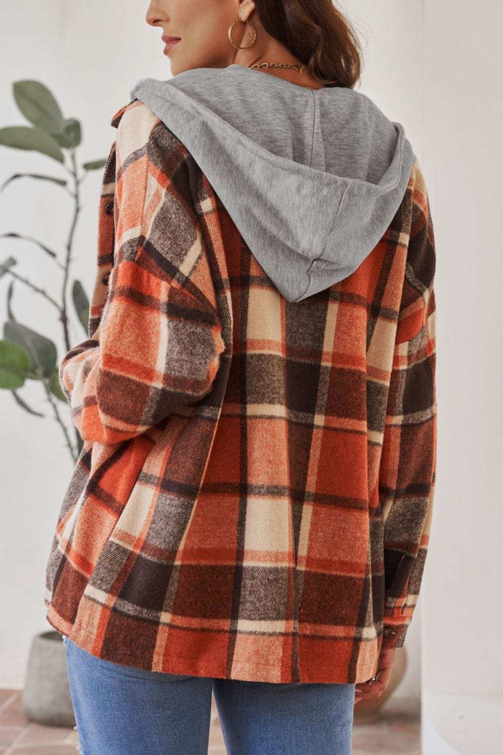 Plaid Button Up Hooded Shacket - Trendsi - Flyclothing LLC