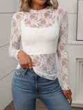 Floral Mock Neck Long Sleeve Mesh Top - Trendsi - Flyclothing LLC