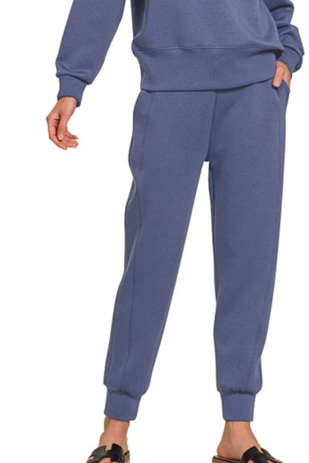 Zenana Scuba Crewneck Pullover & Joggers 2 Pieces Set - Trendsi - Flyclothing LLC