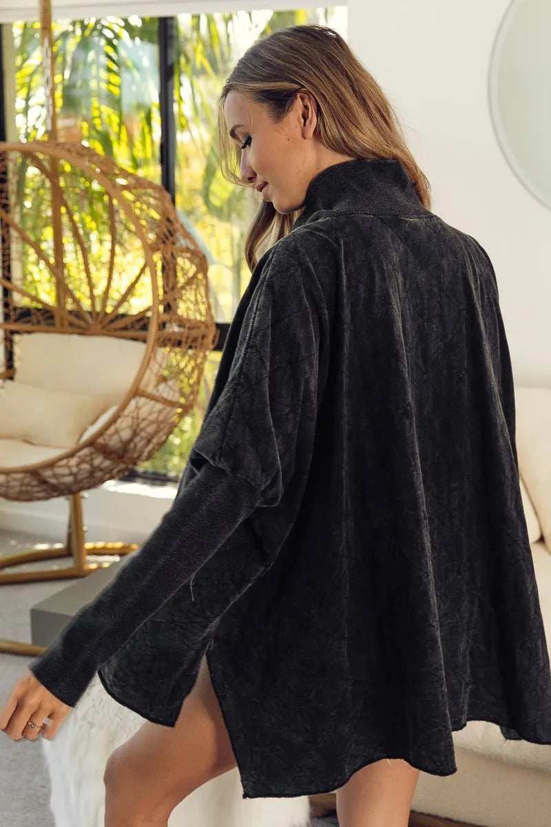 BiBi Vintage Washed Quilted Half Zip Top - Trendsi - Flyclothing LLC