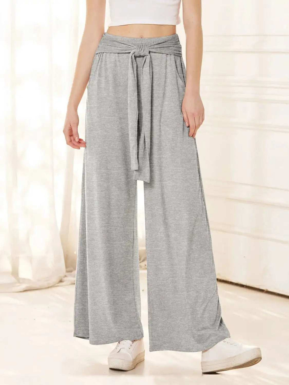 Tied Wide Leg Pants with Pockets - Trendsi - Flyclothing LLC