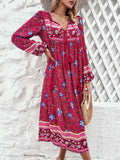 Tassel Tied Printed Long Sleeve Dress - Trendsi - Flyclothing LLC