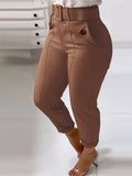 High Waist Belted Slim Fit Ankle Pants - Trendsi - Flyclothing LLC