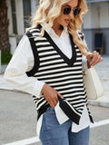Slit V-Neck Striped Sweater Vest - Trendsi - Flyclothing LLC