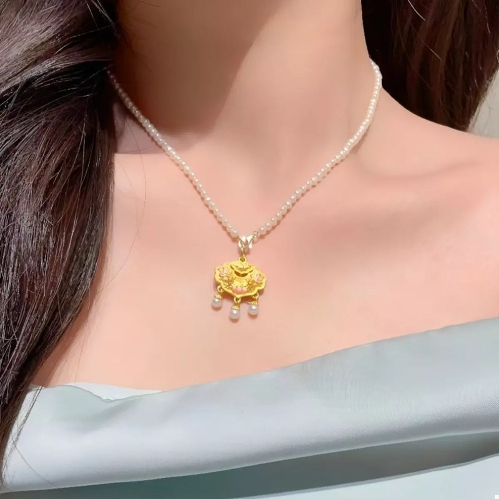 18K Gold-Plated Lotus Pendant Necklace - Trendsi - Flyclothing LLC